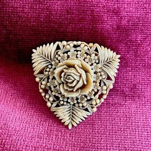 Vintage celluloid Floral triangle pin brooch